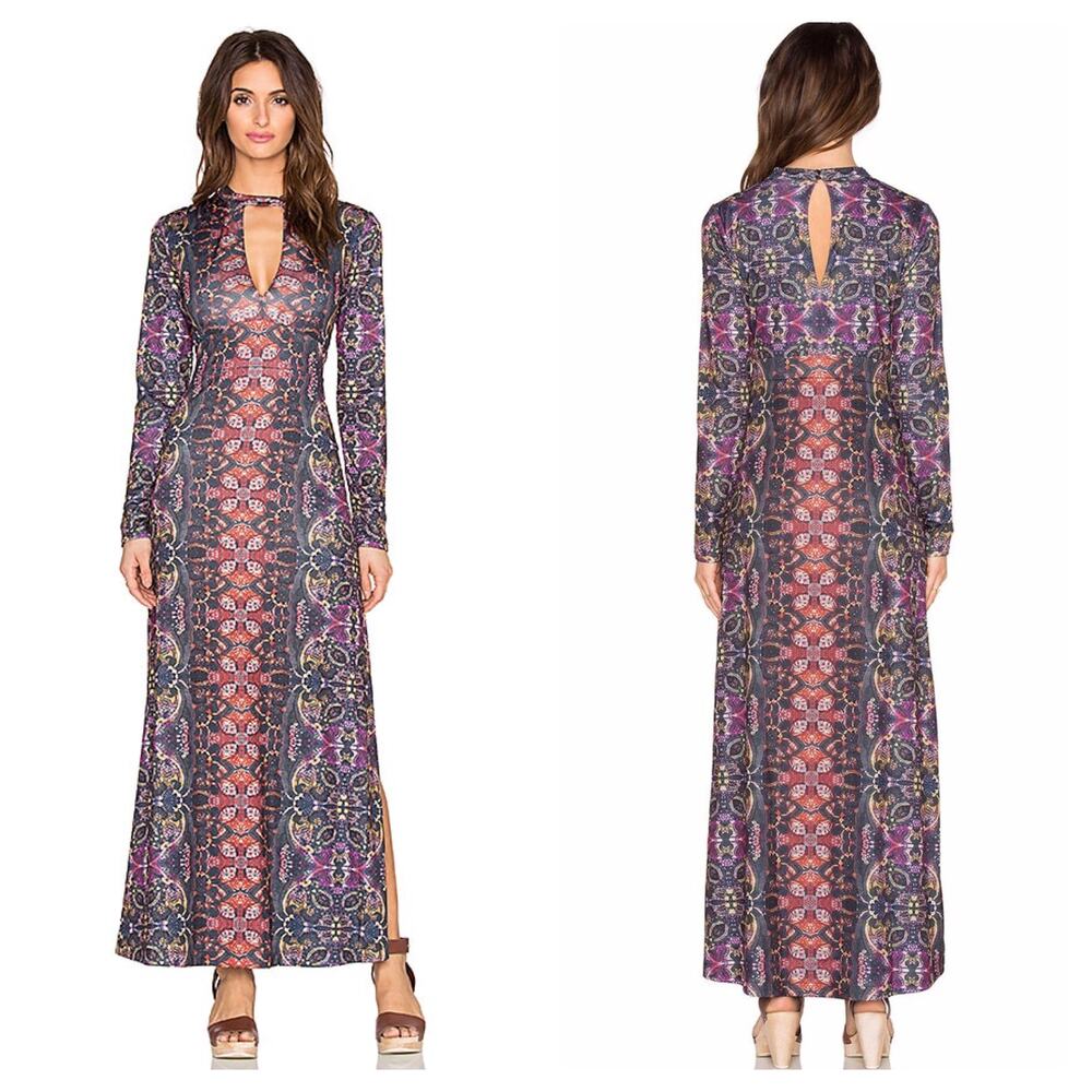 Free People Cabaret Long Sleeve Maxi Dress Medium Sunrise Combo Stretch